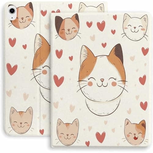 Cute Cat Faces with Hearts Case for iPad 9/10/11th Gen,Mini 5/4/3/2/1(7.9in) Mini 6(8.3in) Mini 7(8.3in),Air 4/5/6/7,Pro 11in(2021/2022/2024) Auto Wake