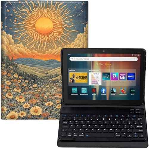 GYSYZJDH Keyboard Case for Fire HD 8 & HD 8 Plus (12th/14th Generation, 2024/2022 Release) – PU Leather Stand Cover with Detachable Bluetooth Keyboard, Sun Rising Design