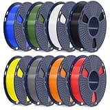 SUNLU PLA+2.0 3D Printer Filament Bundle, Multicolor PLA+ Filament 1.75mm, Individually Vacuum Packed, 0.25kg per Spool, 8 Pack, 2kg Total, Black+White+Grey+Blue+Red+Yellow+Olive Green+Orange