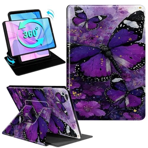 Gmeyutqy Case for iPad 9th/ 8th/ 7th Generation 10.2" 2021/2020/2019, 360 Degree Rotating Swivel Stand Flip Leather Cover with Auto Sleep/Wake, Purple Floral Butterfly