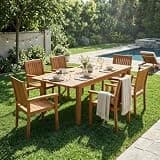 THINK 30 7-Piece Acacia Wood Outdoor Dining Set, Patio Dining Furniture Set, Modern 6 Chairs&1 Table, for Lawn, Backyard, Garden Deck, Poolside,Teak