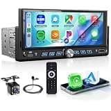 Rimoody 6.86 Inch Single Din Car Stereo Wireless Carplay Android Auto, 1 Din Touch Screen Carplay Radio with Bluetooth 5.2 Mirror Link FM Radio/EQ/USB/AUX/TF/SWC Backup Camera Car Audio Receiver