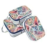 Stackable 3 Set Packing Travel Bags 100% Polyester Clothing Closet Storage, Boho Colorful Cat (3 Set)