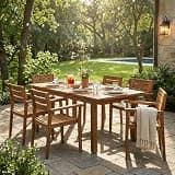 7 Pieces Outdoor Dining Set s,Modern 6 Chairs 1 Large Table,Dining Furniture Set for Lawn, Backyard, Garden Deck,Poolside,Teak