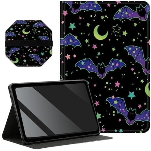 Slim Case for Samsung Galaxy Tab A9 Plus 11 inch 2023 + 1 Screen Clean Pad, Folding Stand PU Leather Case with Auto Wake/Sleep Cover for Galaxy Tab A9 Plus, Neon Bats Moon