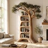 PREAUREUM Rustic Tree Bookshelf, Solid Wood 70" H x 60" W Nature Inspired Bookcase with Open Shelves for Living Room Wall Decor