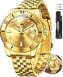 OLEVS Gold Watches for Men Luxury Business Gold Stainless Steel Men Watch with Calendar Classic 30M Waterproof Elegant Diamond Watch for Men Ideal for Daily Life Romantic Anniversary Present