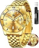 OLEVS Gold Watches for Men Luxury Business Gold Stainless Steel Men Watch with Calendar Classic 30M Waterproof Elegant Diamond Watch for Men Ideal for Daily Life Romantic Anniversary Present