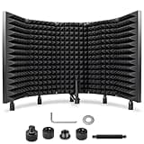 CAHAYA Microphone Isolation Shield Foldable - Mic Shield for Clear Recording Sound Absorbing Foam Reflector with 3/8" and 5/8" Mic Adapter Recording Equipment, Podcasting, Streaming, Home Studio Black