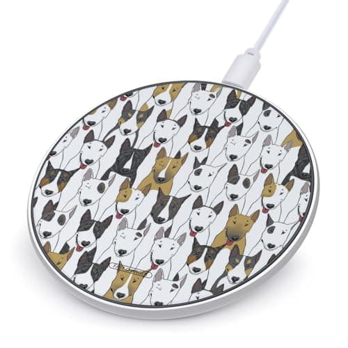 Funny Dogs Bull Terrier Wireless Charger Portable 10W Fast Wireless Charging Pad Compatible with Phone Ultra-Thin Charging Station Lightweight Charger Mat for Travel Home Office Desk