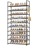Kitsure Shoe Rack for Closet - 10-Tier Shoe Organizer with Hook Rack, Large-Capacity & Space-Saving Shoe Shelf for Entryway, Bedroom, Living Room,32.2" x 11.8" x 68.5", Black