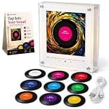 Magnetic Fridge Music Player NFC Enabled Programmable Vinyl Record Jukebox with 9 Discs LED Light Charging Cable Acrylic Frame Refrigerator Magnet Interactive Audio Home Office Decor