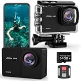 TIMNUT 4K60fps Action Camera Waterproof Camera with 64G SD Card 48MP HD WiFi Camera with EIS 40M UnderwaterCamera Wide Angle SportsCamera with 2 * 1350 mAh Batteries Helmet Mount Accessories Kits