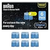 Braun Clean & Renew Refill Cartridges CCR, Replacement Shaver Cleaner Solution for Clean&Charge Cleaning System, Pack of 6