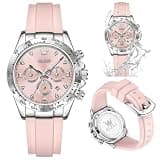 OLEVS Women's Watch Pink Flexible Strap Analog Quartz Multi-Function Dial Ladies Watch Comfortable Skin-Friendly Waterproof