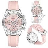 OLEVS Women's Watch Pink Flexible Strap Analog Quartz Multi-Function Dial Ladies Watch Comfortable Skin-Friendly Waterproof
