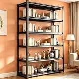 6 Tier Metal Bookshelf, 2 in 1 Adjustable Tall Bookcase, 1800LBS Heavy Duty Deep Book Shelf, Bolt-Free Industrial Black Wide Bookshelf, Modern Book Shelves for Bedroom, Living Room, 45"W x20"D x 78"H