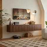 Floating TV Stand 71 Inch, Wall Mounted Entertainment Center , Mid-Century Modern Media Console with Storage & Sliding Door, Floating Shelf for TVs up to 70" 80"90", Living Room Bedroom, Walnut