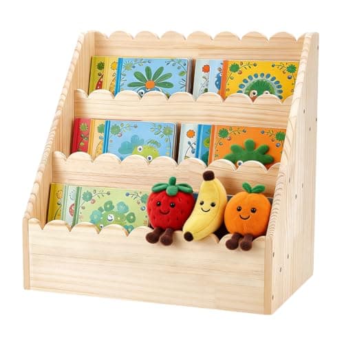 UNICRAFTALE 3-Tier Scalloped Wood Books Shelf Small Wooden Bookcase Low Height Toddler Book Rack Detachable Desktop Book Organizer for Nursery Room 10.62x16.53x16.53in