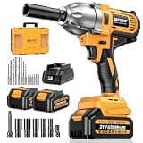 Takuoo Cordless Impact Wrench 1/2 Inch, Brushless Impact Gun 1200N.m (900ft-lbs) High Torque, 3300RPM w/ 2x 4.0Ah Battery, 6 Sockets/8 Drills/6 Screwdrivers, Power Electric Impact Wrench for Home Car