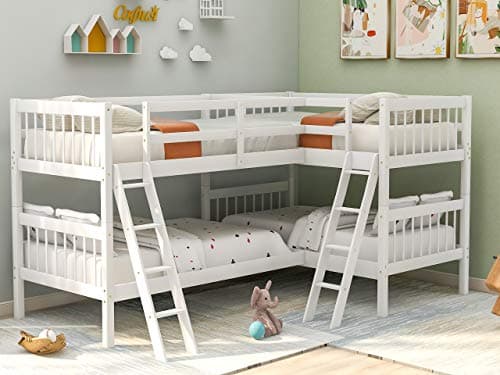 SVRCK L-Shaped Bunk Bed with Ladder, Twin Size, Gray