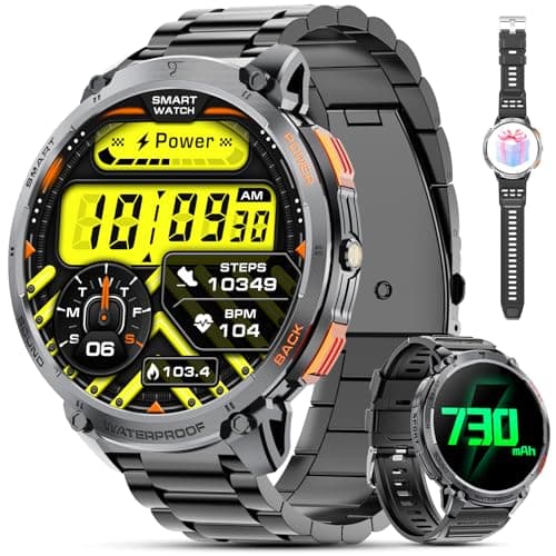 Haulvean Military Smart Watches for Men, 1.85" HD Large Screen Smart Watch, Flashlight/730mAh/110+ Sports Modes Fitness Tracker Watch, Waterproof Mens Smart Watch for Android Phones iPhone Compatible