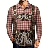 Men's Oktoberfest Funny Printed Button Shirt German Bavarian Oktoberfest Button Down Long Sleeve Shirts Red