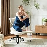 Pinmoco Ergonomic Cross Legged Chair, 360° Swivel Meditation Chair with Wheels, Height Adjustable Seat for ADHD, Strong Lumbar Support, Chic Home Office Furniture, Teddy Fabric, Off White