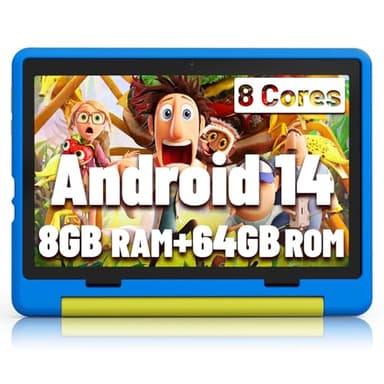 Jeazans Kids Tablet|Upgraded Android 14 Tablet 10 inch for Kids with Protective Case|Octa-Core|64GB|1TB TF Card Expandable|Dual Camera|Parental Control|Great Gift for Toddler(Blue)