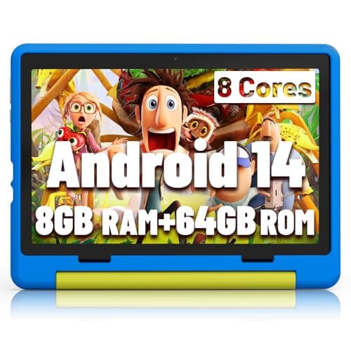Jeazans Kids Tablet|Upgraded Android 14 Tablet 10 inch for Kids with Protective Case|Octa-Core|64GB|1TB TF Card Expandable|Dual Camera|Parental Control|Great Gift for Toddler(Blue)