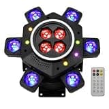 Moving Stage DJ Light 150W RGBW LED,6 Arms Moving Head Lights,4 in 1 Bee-Eyes Effect Party Light,Red Green Starry, White & Amber Strobe, Support DMX-512 & Remote for Party Disco New Model