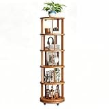 RFBXZPTADNU Round Solid Pine Wood 360° Rotating Bookcase Freestanding Rolling Storage Shelf Wall Corner Friendly Floor Organizer for Home Book Collection(Natural,44x103cm)