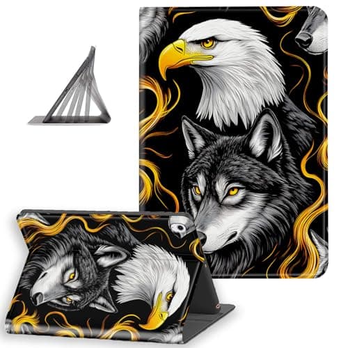 DISUOFEART for iPad Air 13 Inch Case 2025/2024, Slim Lightweight Stand Cover with Auto Sleep/Wake, Eagle and Wolf with Flames
