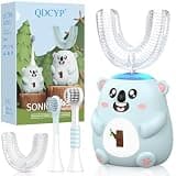 QDCYP Kids U Shaped Electric Toothbrush with 4 Brush Heads,6 Cleaning Modes,IPX7 Waterproof,360° Sonic Cleaning,Cute Cartoon Koala Design(6-12 Age (Grey Blue))