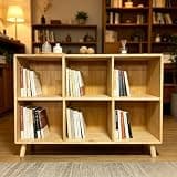 Dolgoruky 6 Cube Wooden Storage Shelf, Freestanding Open Bookcase with Legs, Natural Solid Wood Cubby Organizer for Living Room, Bedroom, Office, Entryway
