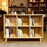 Dolgoruky 6 Cube Wooden Storage Shelf, Freestanding Open Bookcase with Legs, Natural Solid Wood Cubby Organizer for Living Room, Bedroom, Office, Entryway