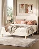 Bestier Queen Bed Frame with Wingback Headboard,Upholstered,Beige