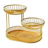 YunJove Fruit Basket Fruit Holder Versatile Serving Tray Large Capacity Bread Basket Vegetable Rack Wire Basket Stand for Table, Gold