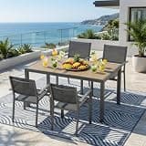 Classic 5 Pieces Outdoor Dining Set with Rust-resistant Aluminum Table for Poolside, Patio Furniture Set with Thick HDPS Tabletop&All-Season Comfort Armrests for Garden (5 PCS with rectangle table)
