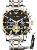 OLEVS Mens Black Face Watches Luxury Watch for Men Silver and Gold Chronograph Men Diamond Watch with Day Date Mens Waterproof Analog Quartz Roman Numerals Relojes para Hombres