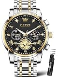OLEVS Mens Black Face Watches Luxury Watch for Men Silver and Gold Chronograph Men Diamond Watch with Day Date Mens Waterproof Analog Quartz Roman Numerals Relojes para Hombres
