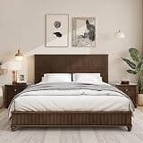 GDFStudio King Size Modern Solid Wood Platform Bed Frame with Vertical Grain Headboard and Footboard, Walnut Bed with Sturdy Wood Slat Support, Noise-Free Design, No Box Spring Needed, Easy Assembly