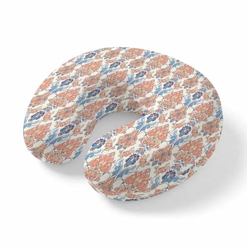 LXCPBNQT Neck Pillow Southwest Ethnic Floral Pattern Washable Memory Foam Pillow for Airplane Office Car Sleeping, Boho Flower Art Travel Pillows U Shaped Stretch Neck Support Pillows