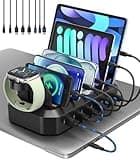 95W Fast Charging Station for Multiple Devices【Patent & Safety Certs】 6-Port USB Charging Dock with 2 PD Ports Compatible with Cellphones/iPad/MacBook/Kindle/Tablets (8 Mix Cables & 2 Stands Included)