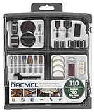 Dremel 709-02 110-Piece All-Purpose Rotary Tool Accessory Kit- Includes a Carving Bit, Sanding Drums, Grinding Stones, Cutting Discs, and a Storage Case, Gray