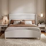 Garvee King Size Bed Frame,Soft Linen Upholstered Platform Bed with 51.6" Tall Wingback Headboard/Raised Footboard,Sturdy Wood Legs/Slats,Noise-Free,No Box Spring Needed,Modern Minimalist Style,Cream