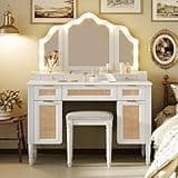 Xylavate Makeup Vanity Desk with Lighted Tri-Fold Mirror,White