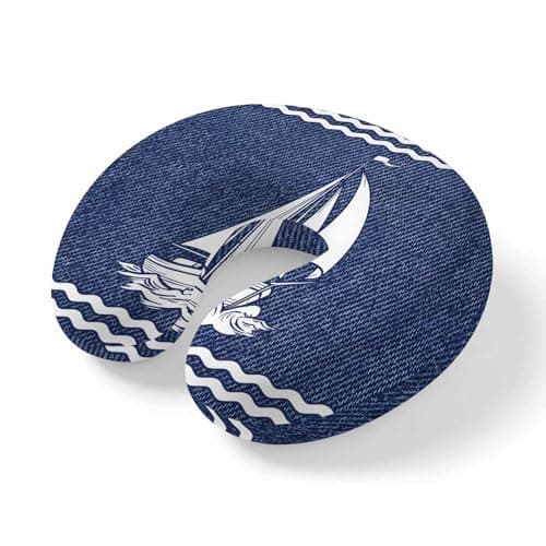 ZRNLTDGHK Neck Pillow Nautical Sailing Boat on Steel Blue Travel Pillow Memory Foam U Shaped Pillows, Vintage Water Waves Travel Neck Pillows for Airplane Car Office Home Sleeping Rest