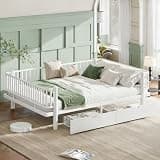 GDFStudio Queen Size Metal Platform Bed with Storage Drawers, Modern Daybed Frame with Round-Pipe Steel Design, Low Profile Bed Frame, No Box Spring Needed, White