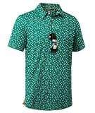 ZITY Mens Golf Shirt Short Sleeve Moisture Wicking Performance Daily Casual Print Patterns Collared Golf Polo Shirts for Men Green Golf Large